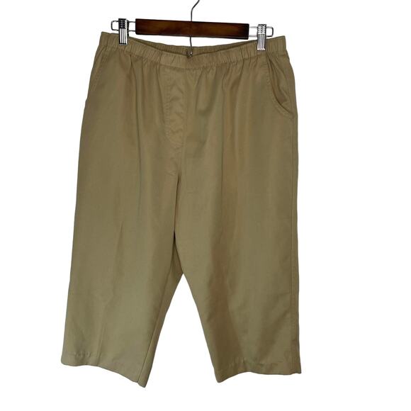 Kim Rogers khaki cropped capri gauchos pants women's petite 14 light weight - Picture 1 of 14